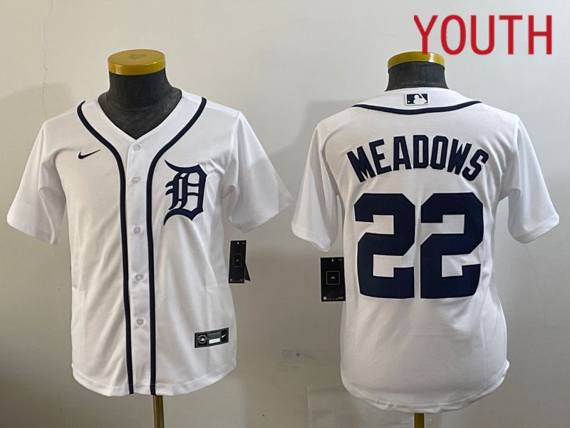 Youth Detroit Tigers #22 Meadows White Game 2024 Nike MLB Jersey style 1121->youth mlb jersey->Youth Jersey